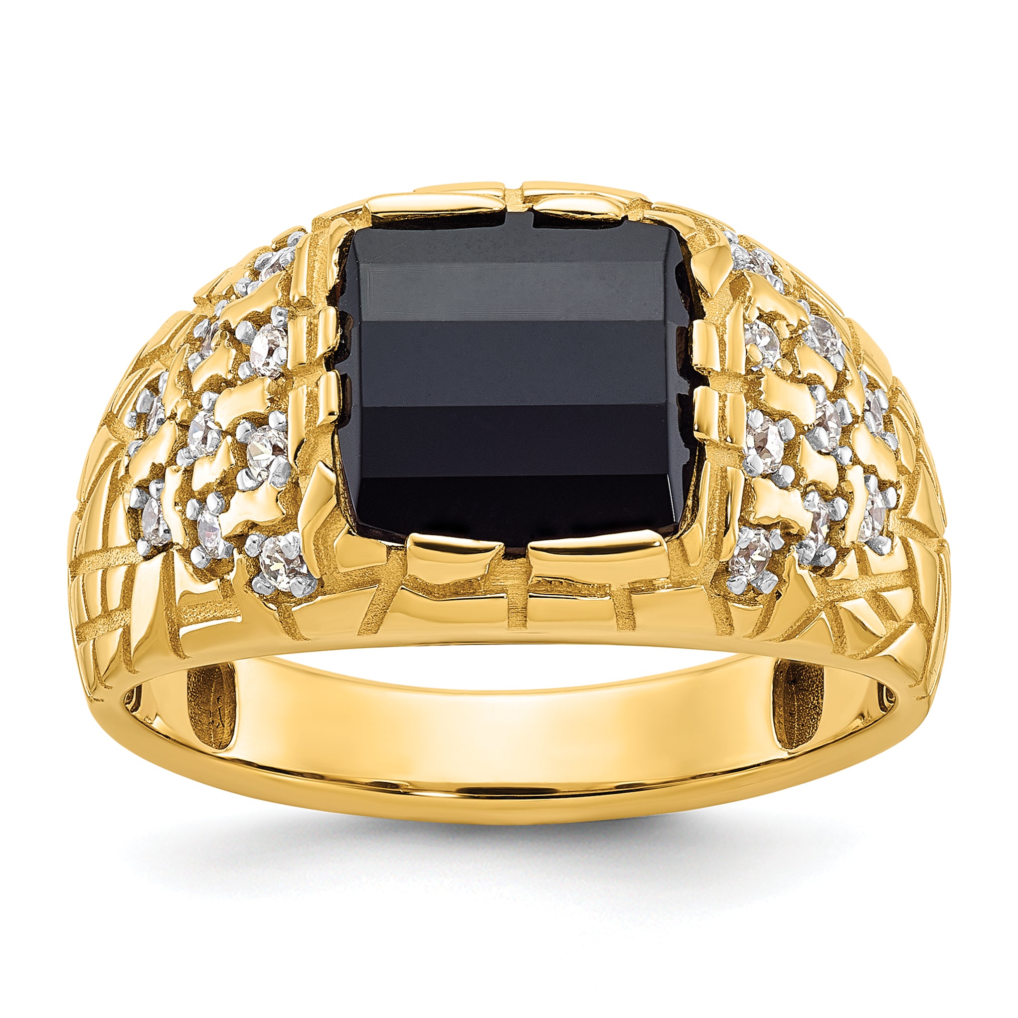 14k Mens Barrel Onyx and Diamond Nugget Ring Mounting, Mounting Only - Sophia Jewelers