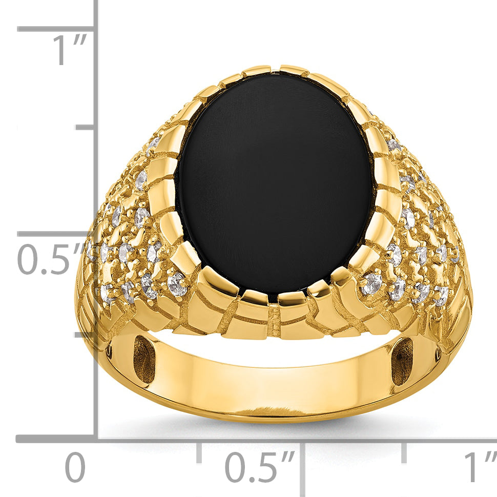 14k Mens Oval Onyx and 1/2 carat Diamond Nugget Complete Ring - Sophia Jewelers