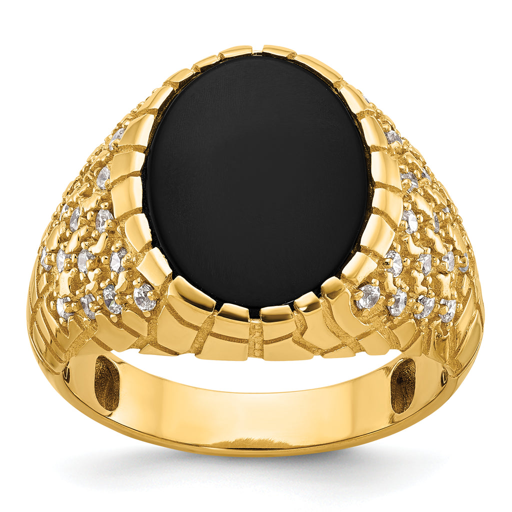 14k Mens Oval Onyx and 1/2 carat Diamond Nugget Complete Ring - Sophia Jewelers