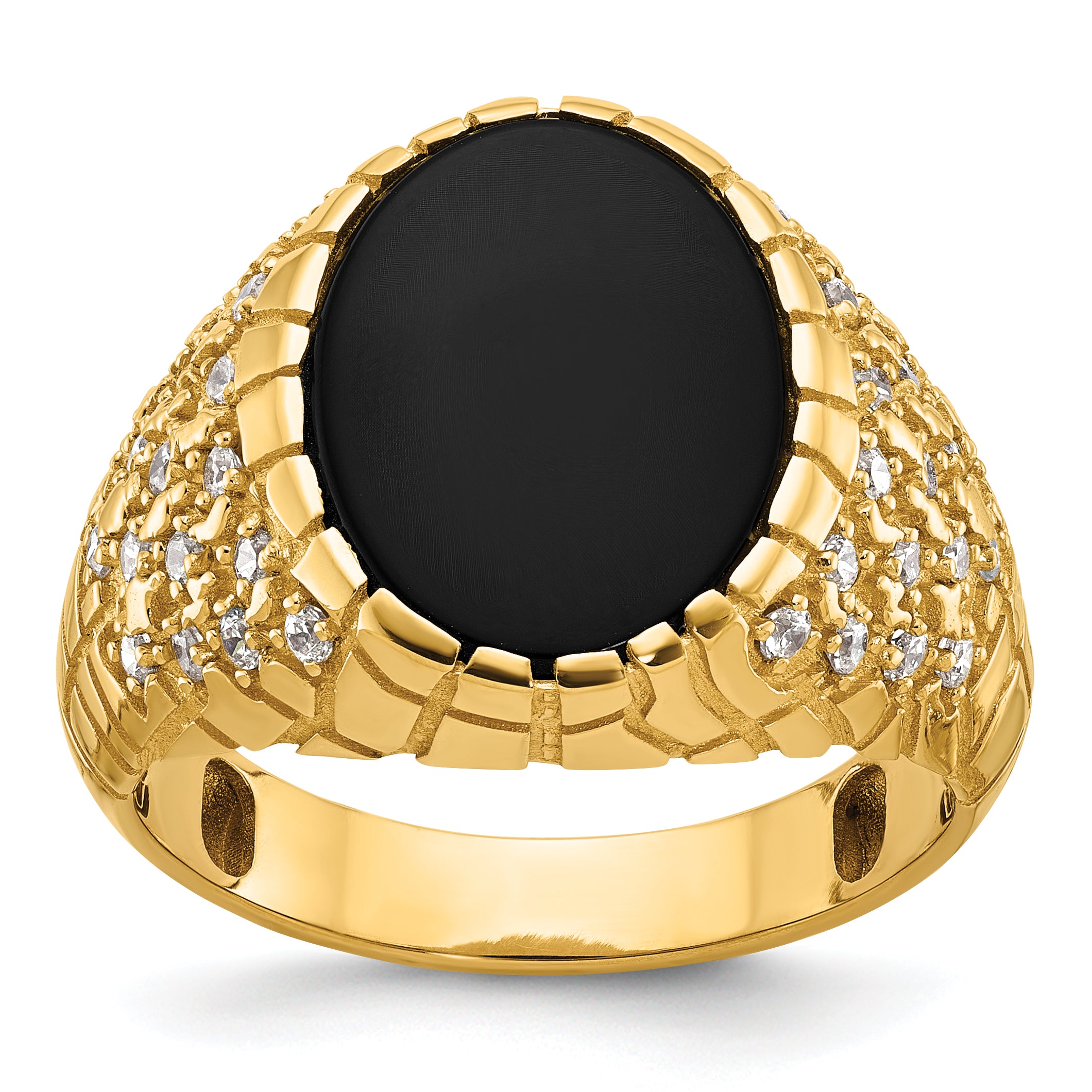 14k Mens Oval Onyx and 1/2 carat Diamond Nugget Complete Ring - Sophia Jewelers