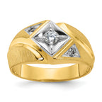 10k Two-tone Men's Polished and Satin Diamond Complete Ring
