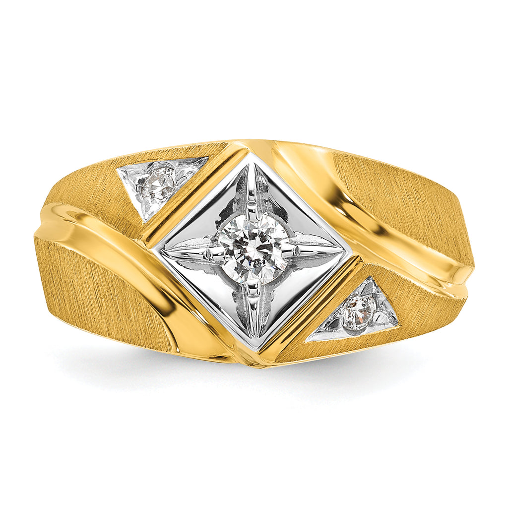 14k Two-Tone Men's Satin Diamond Complete Ring