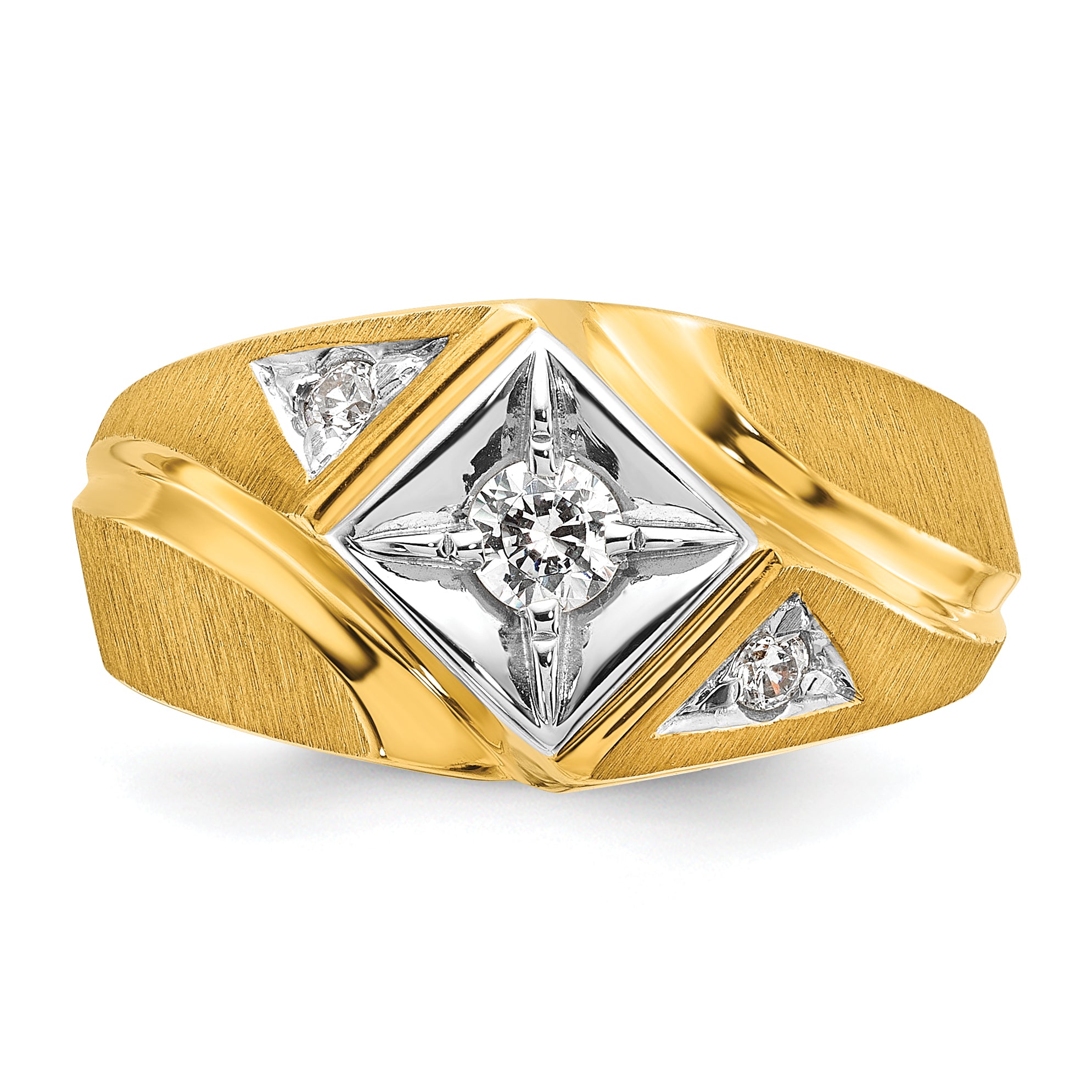 14k Two-Tone Men's Satin Diamond Complete Ring