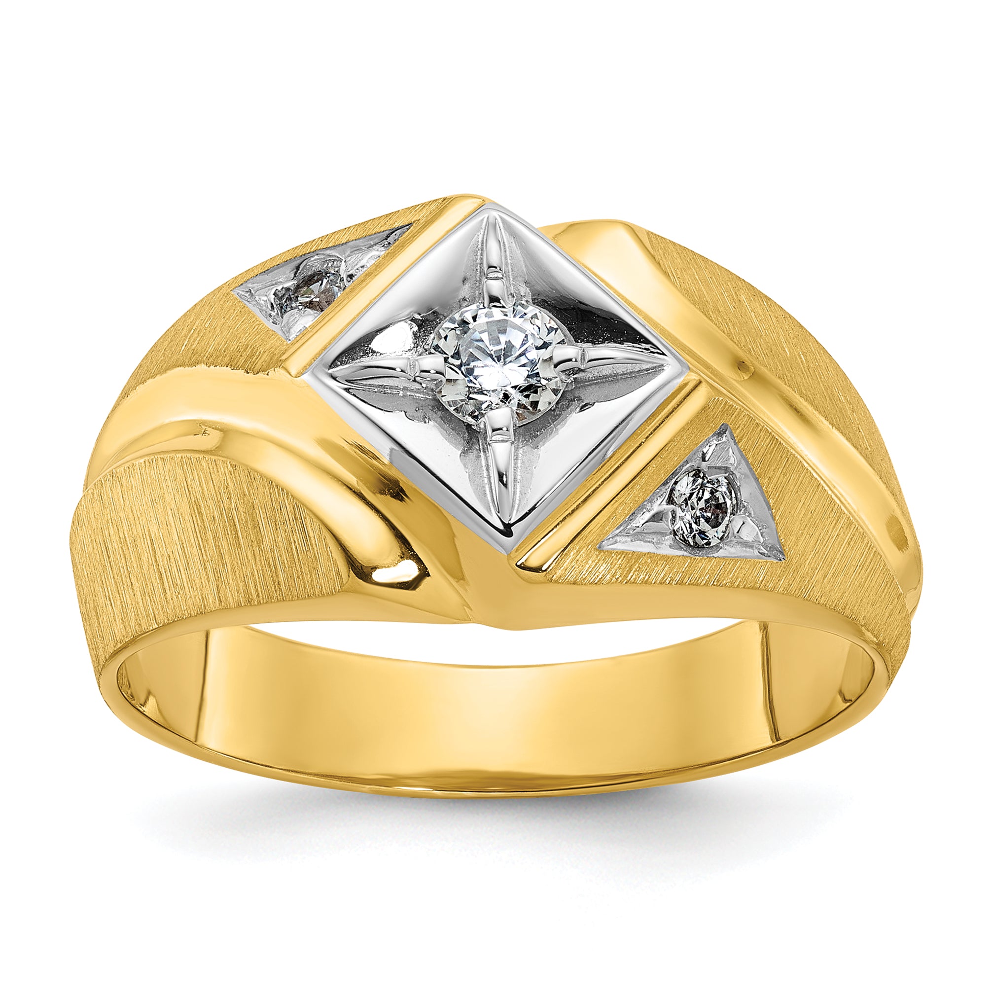 14k Two-Tone Men's Satin Diamond Complete Ring