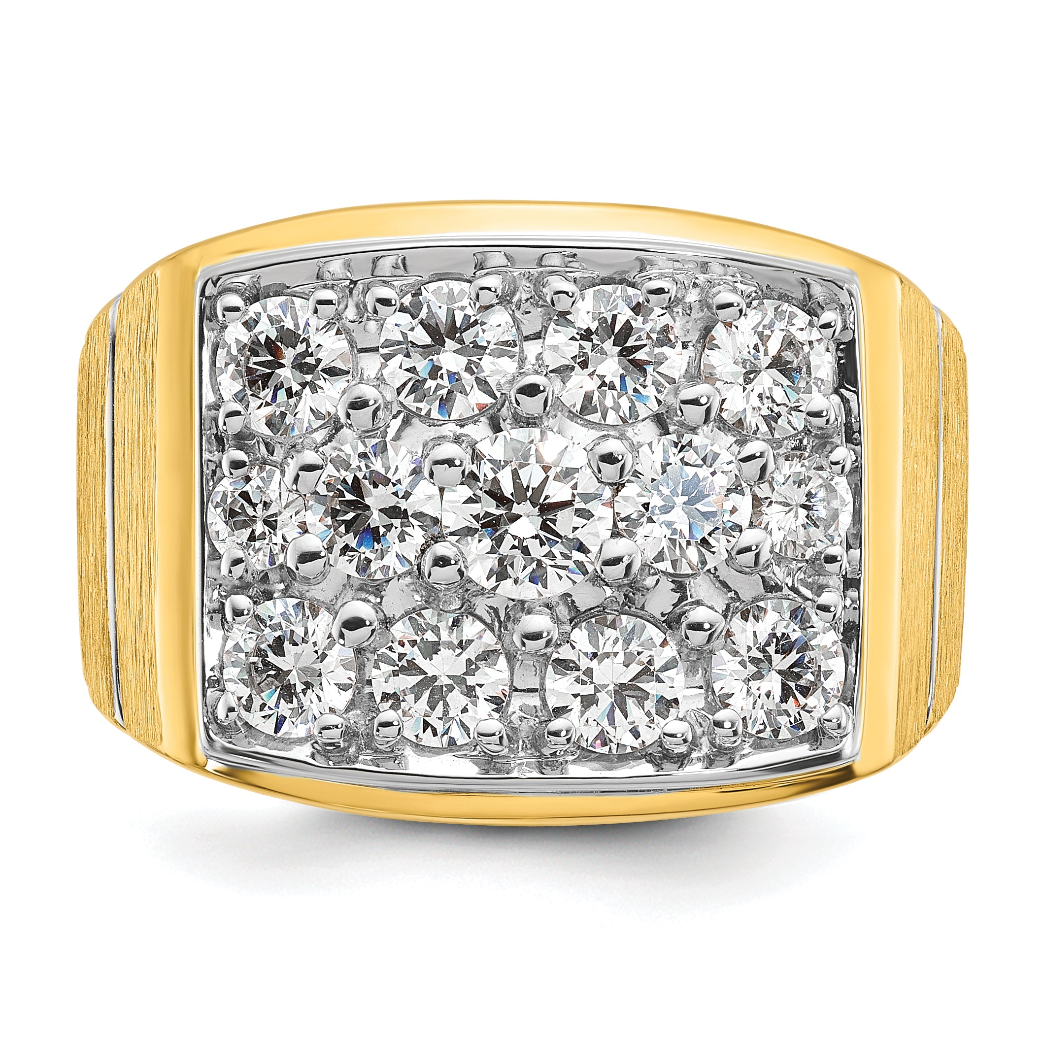 14k with White Rhodium 1 7/8 carat Lab Grown Diamond VS/SI+ G+ Polished Satin and Grooved Men's Clus - Sophia Jewelers