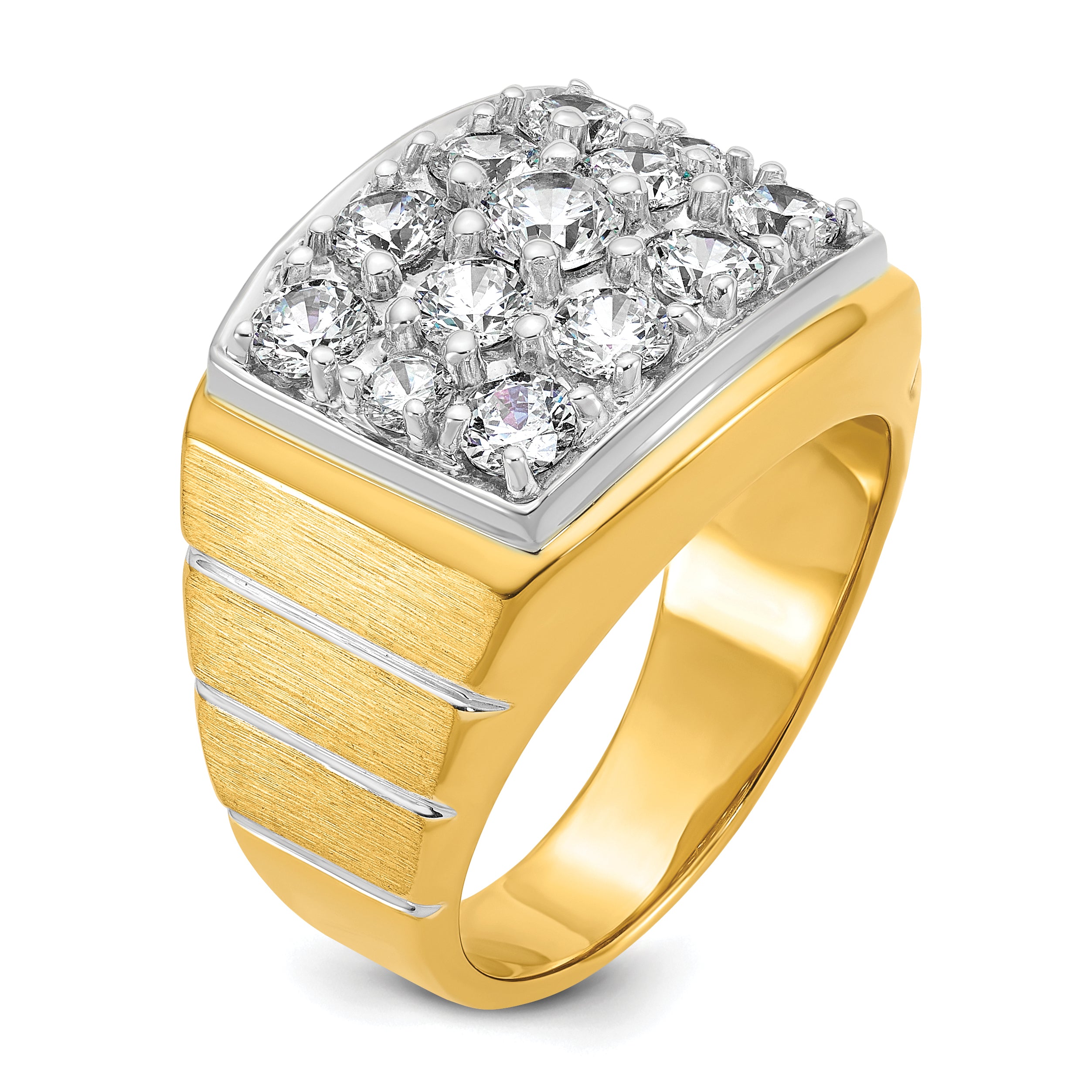 14k with White Rhodium Polished Satin and Grooved Men's Cluster Ring Mounting, Mounting Only - Sophia Jewelers