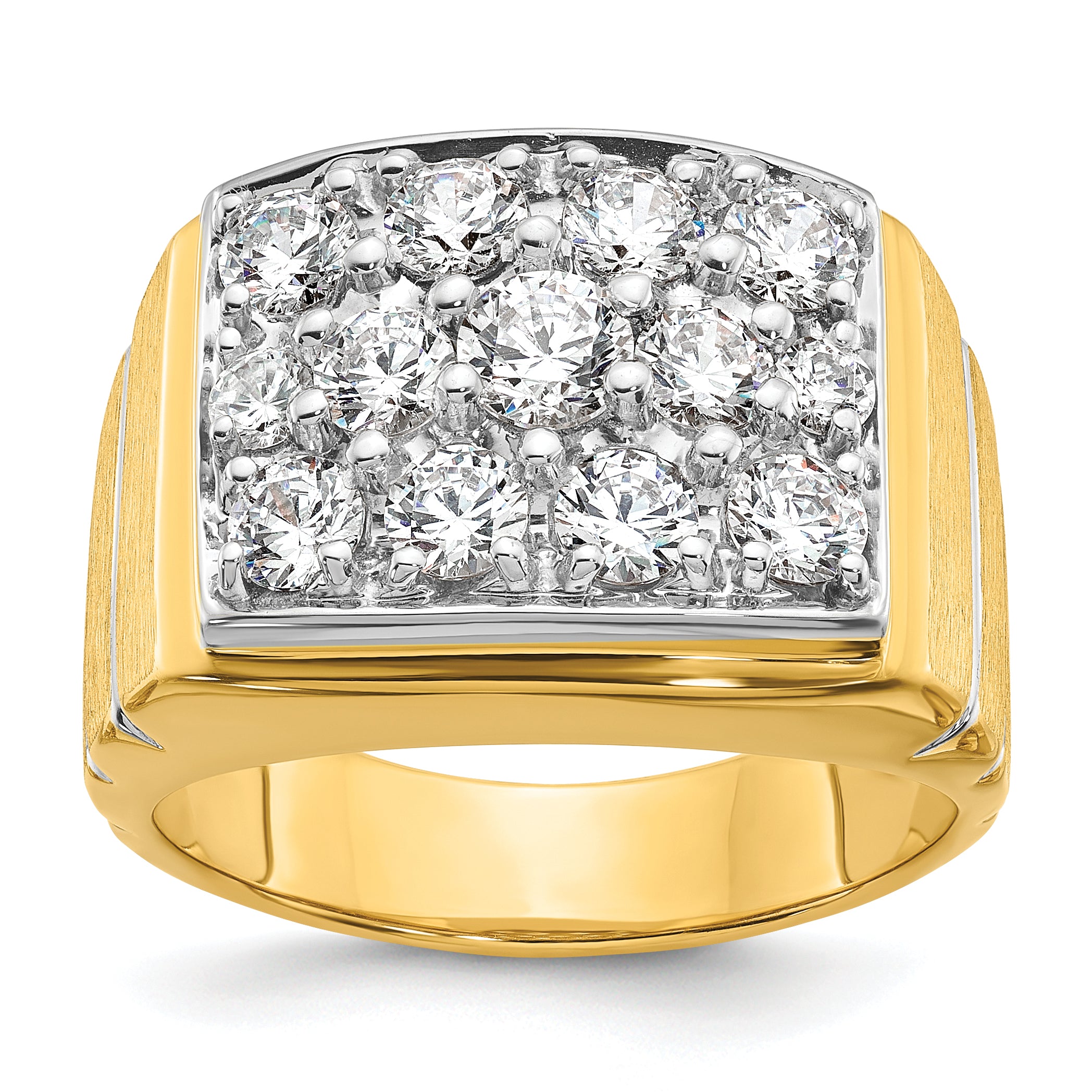 14k with White Rhodium Polished Satin and Grooved Men's Cluster Ring Mounting, Mounting Only - Sophia Jewelers