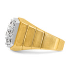 14k Two-tone Men's Polished Satin and Grooved Cluster Ring Mounting, Mounting Only - Sophia Jewelers