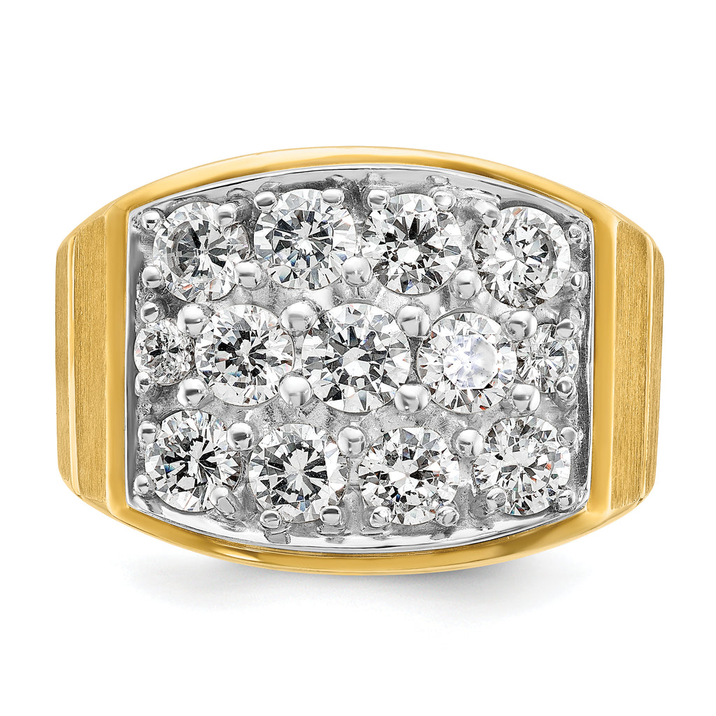 14k Two-tone Men's Polished Satin and Grooved 3 Carat AA Quality Diamond Cluster Ring - Sophia Jewelers