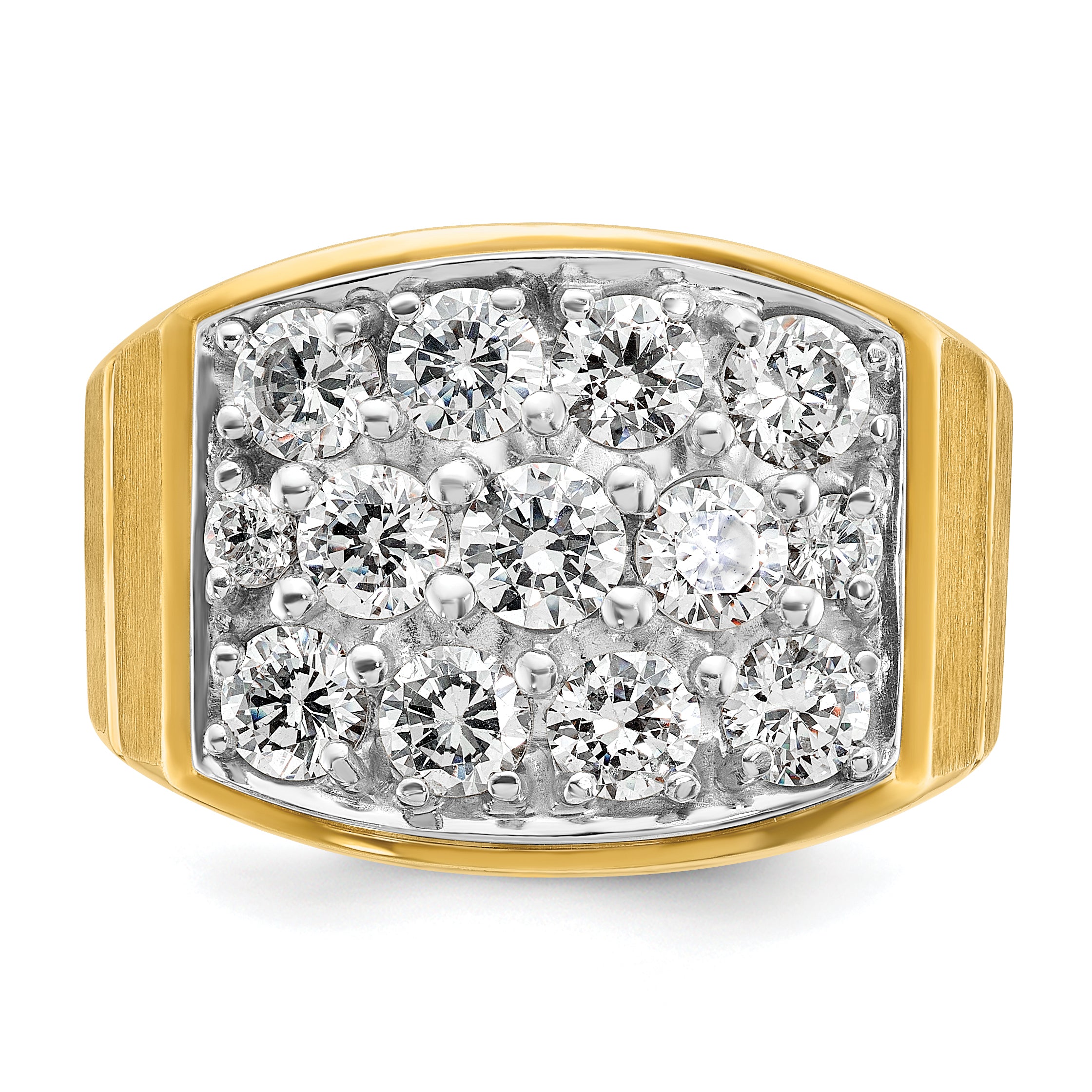 14k Two-tone Men's Polished Satin and Grooved 3 Carat AA Quality Diamond Cluster Ring - Sophia Jewelers