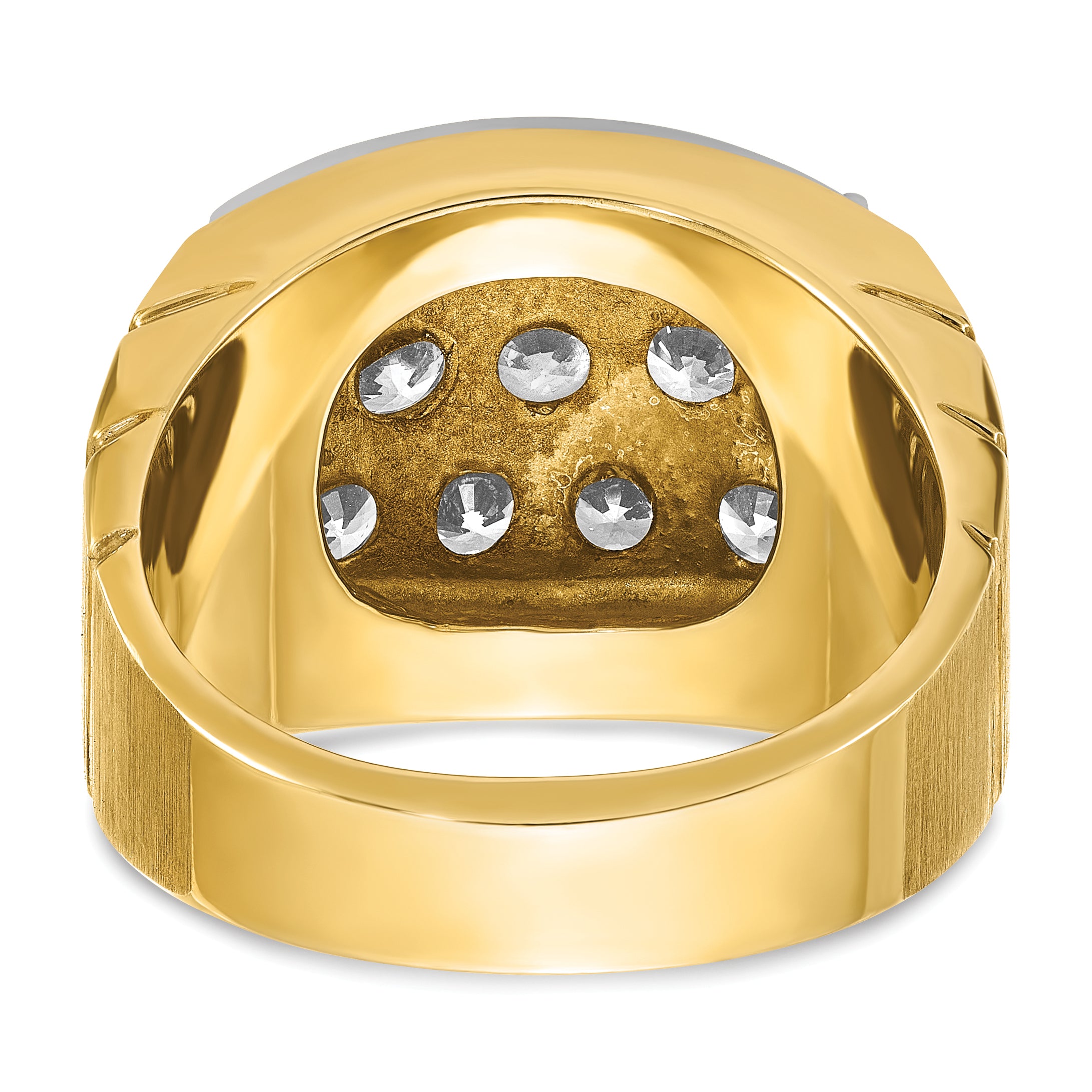 14k Two-tone Men's Polished Satin and Grooved 3 Carat AA Quality Diamond Cluster Ring - Sophia Jewelers