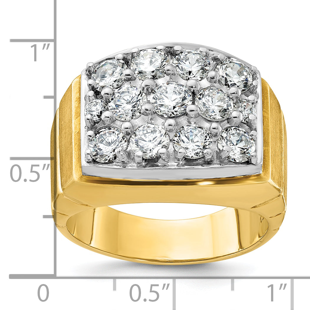 14k Two-tone Men's Polished Satin and Grooved 3 Carat AA Quality Diamond Cluster Ring Secondary image
