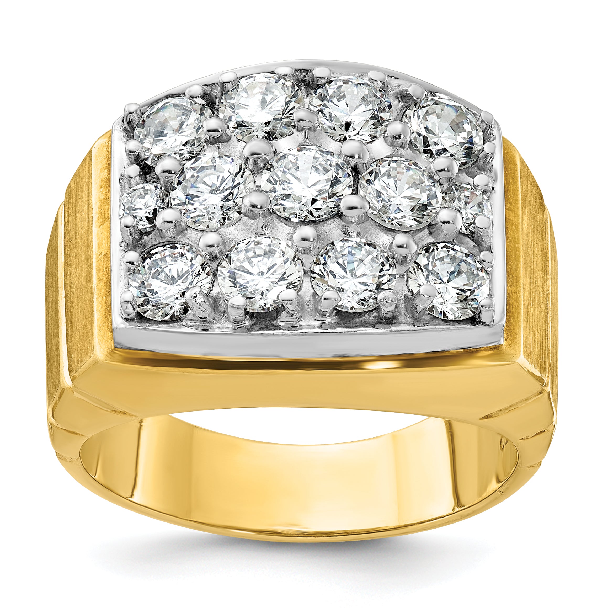 14k Two-tone Men's Polished Satin and Grooved Cluster Ring Mounting, Mounting Only - Sophia Jewelers