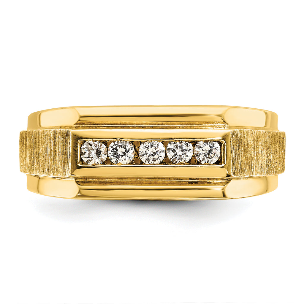 14k Men's Polished and Satin 5-Stone 1/4 Carat AA Quality Diamond Ring - Sophia Jewelers