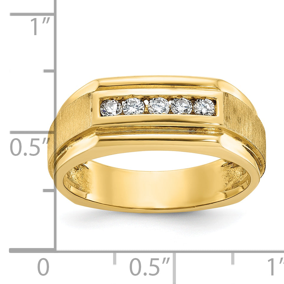 14k Polished and Satin Five Stone Men's Ring Mounting, Mounting Only - Sophia Jewelers