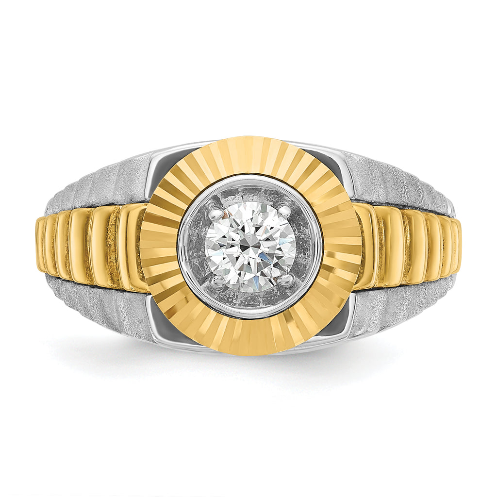 10k Two-tone Men's Polished Satin and Textured 3/8 Carat A Quality Diamond Ring