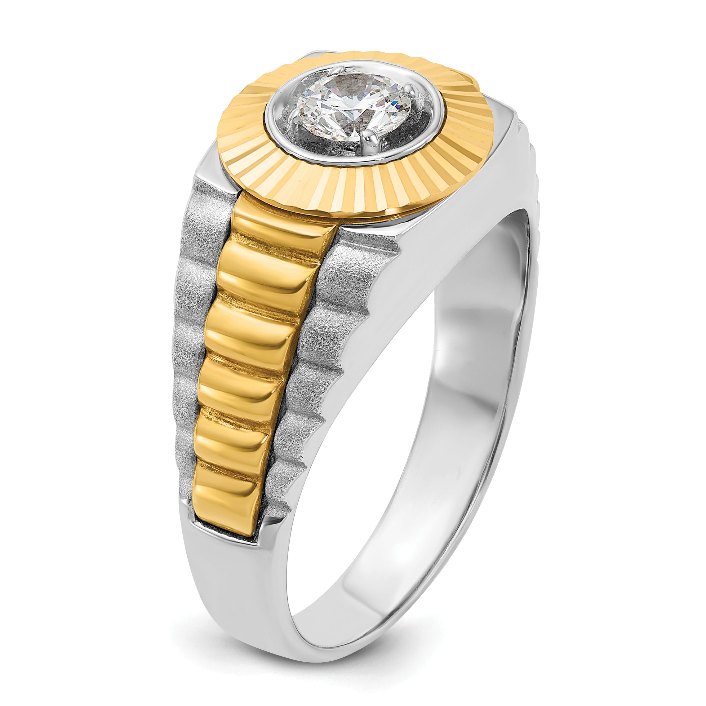 10k Two-tone Men's Polished Satin and Textured 3/8 Carat A Quality Diamond Ring