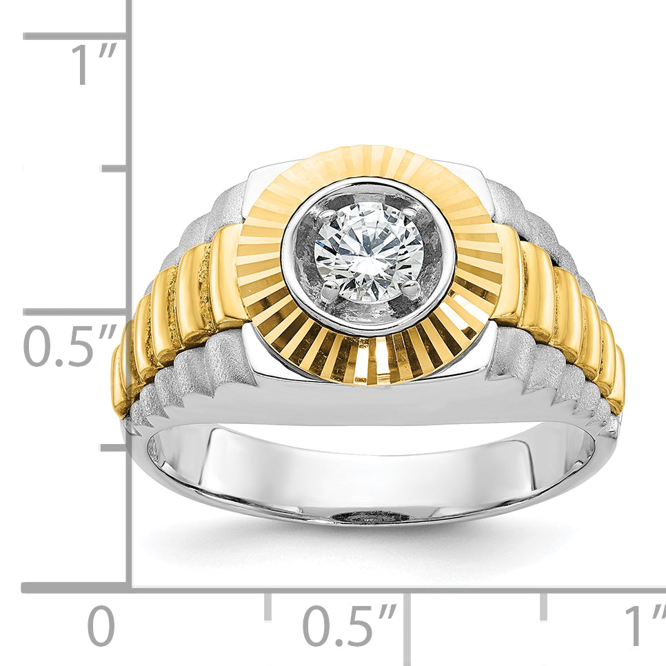 10k Two-tone Men's Polished Satin and Textured 3/8 Carat A Quality Diamond Ring