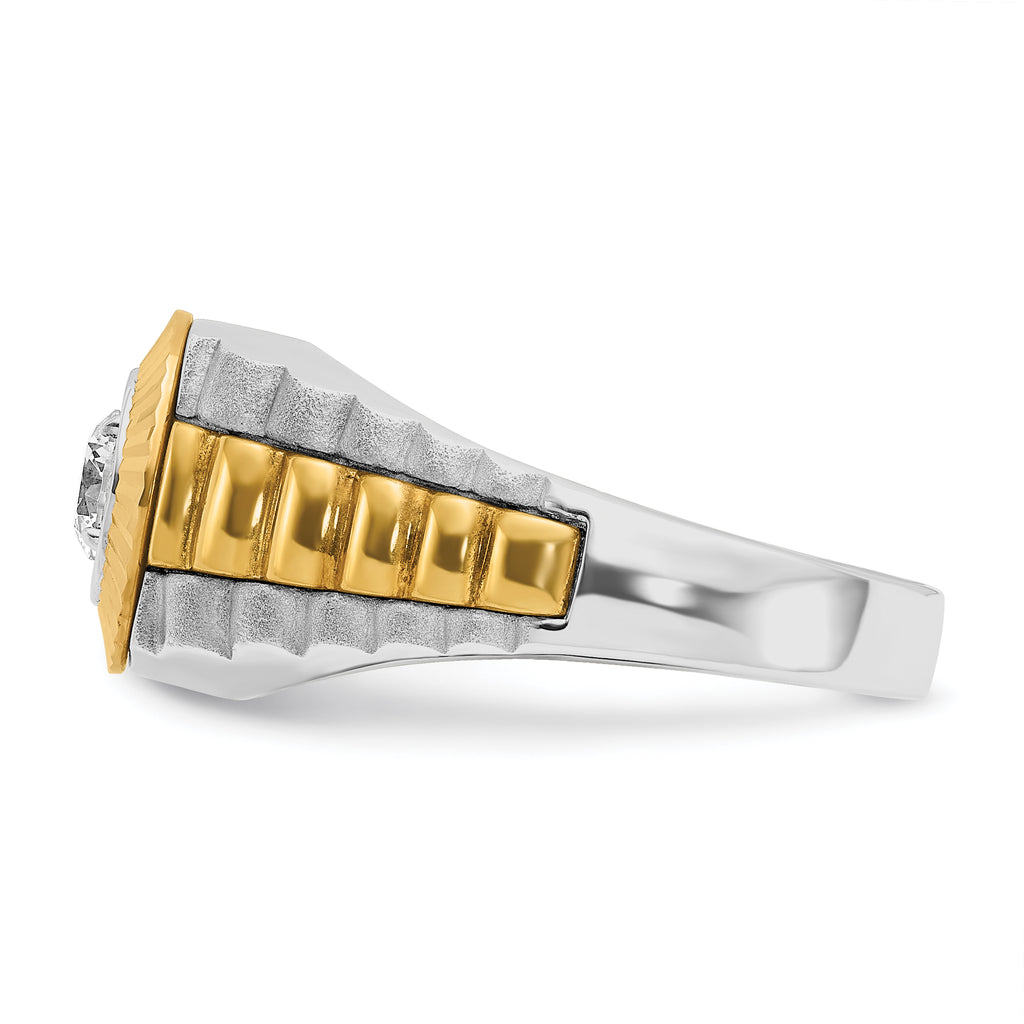 14k Two-tone Men's Polished Satin and Textured 3/8 Carat AA Quality Diamond Ring - Sophia Jewelers