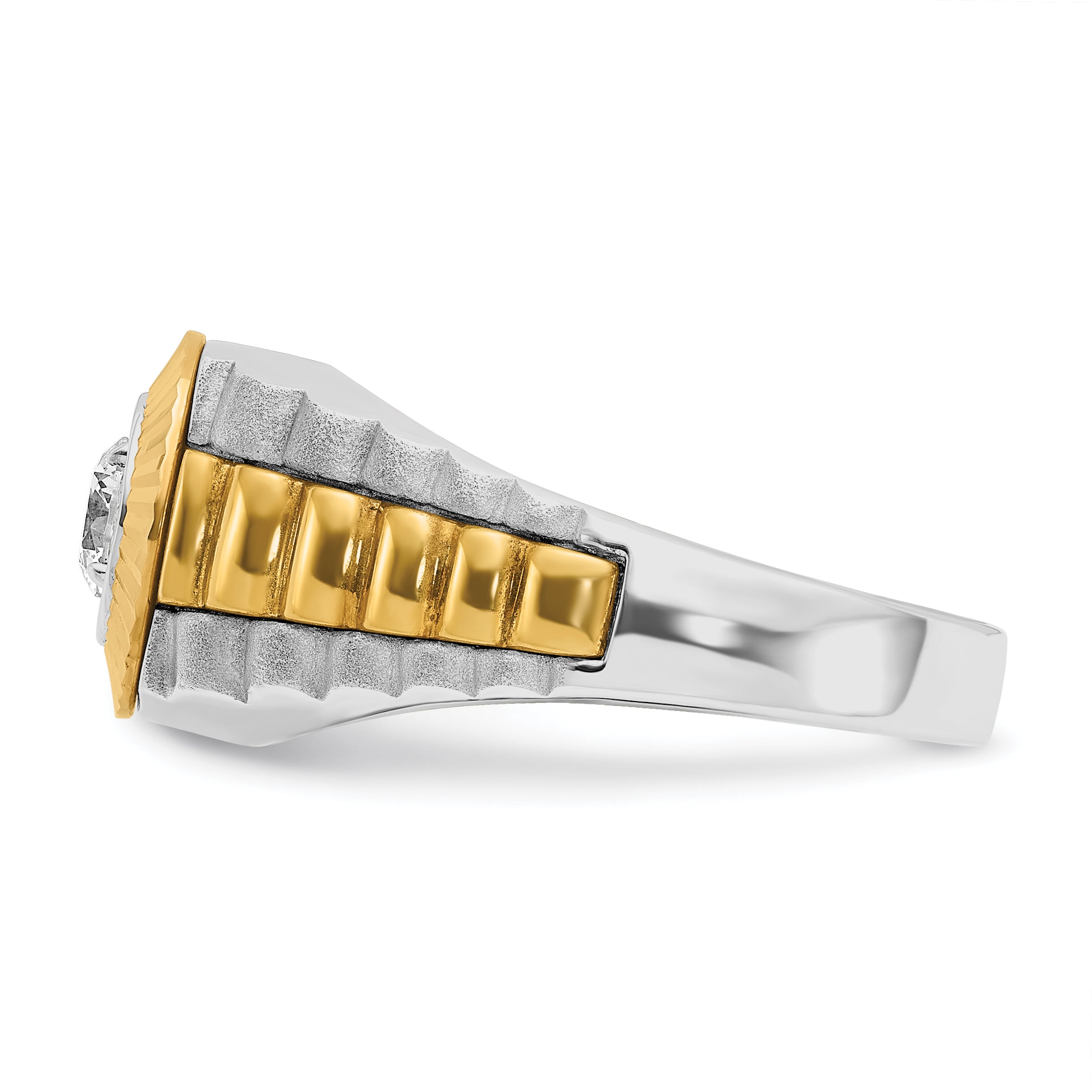 14k Two-tone Men's Polished Satin and Textured 3/8 Carat AA Quality Diamond Ring - Sophia Jewelers