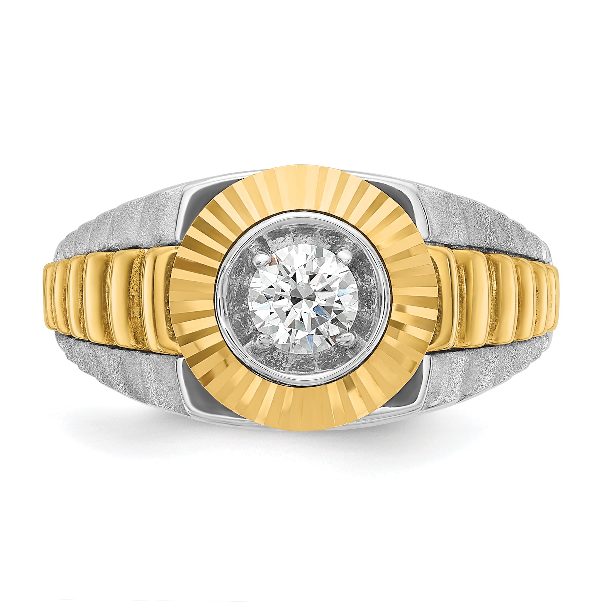 14k Two-tone Men's Polished Satin and Textured 3/8 Carat AA Quality Diamond Ring - Sophia Jewelers
