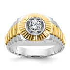 14k Two-tone Men's Polished Satin and Textured Ring Mounting, Mounting Only - Sophia Jewelers