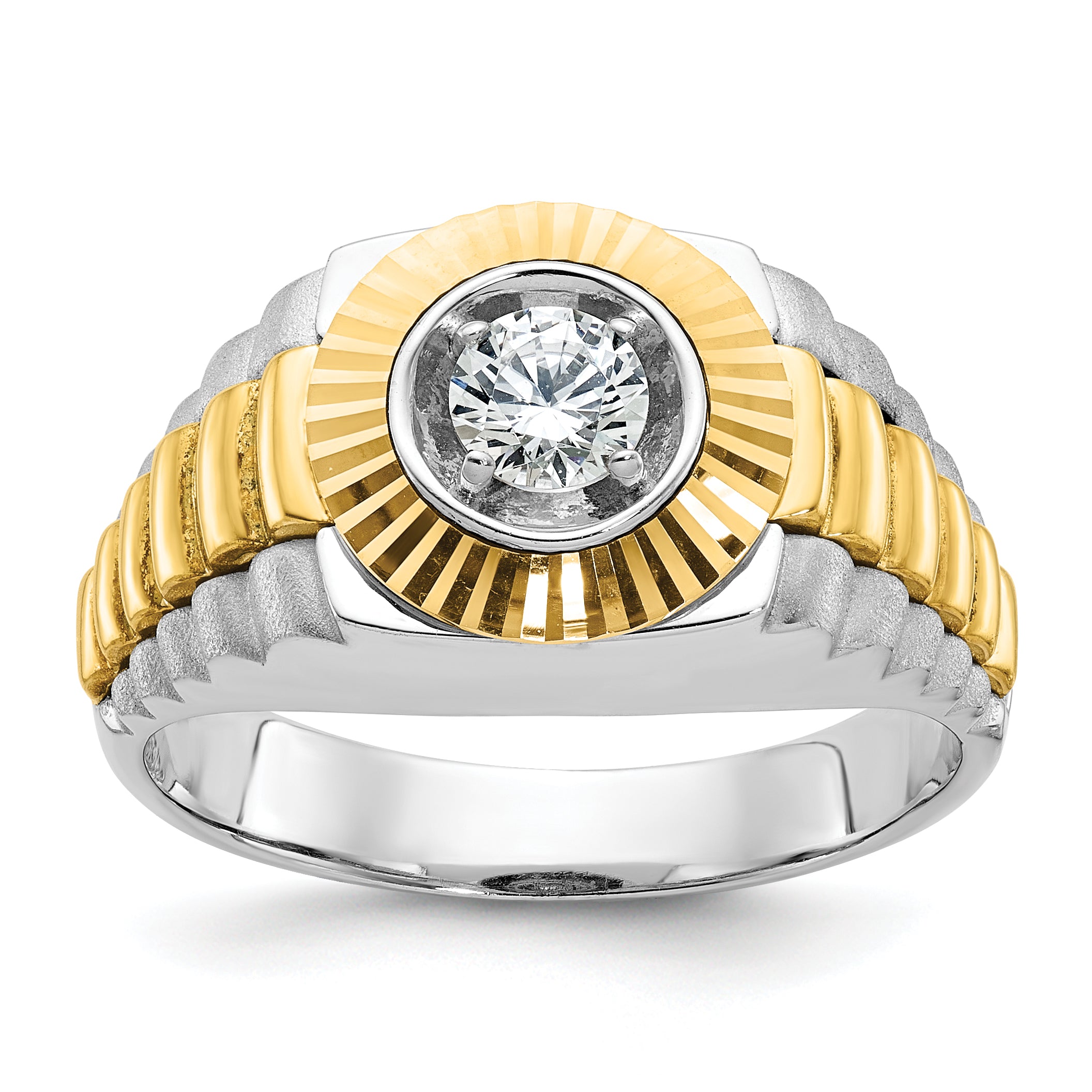14k Two-tone Men's Polished Satin and Textured 3/8 Carat AA Quality Diamond Ring - Sophia Jewelers Main image