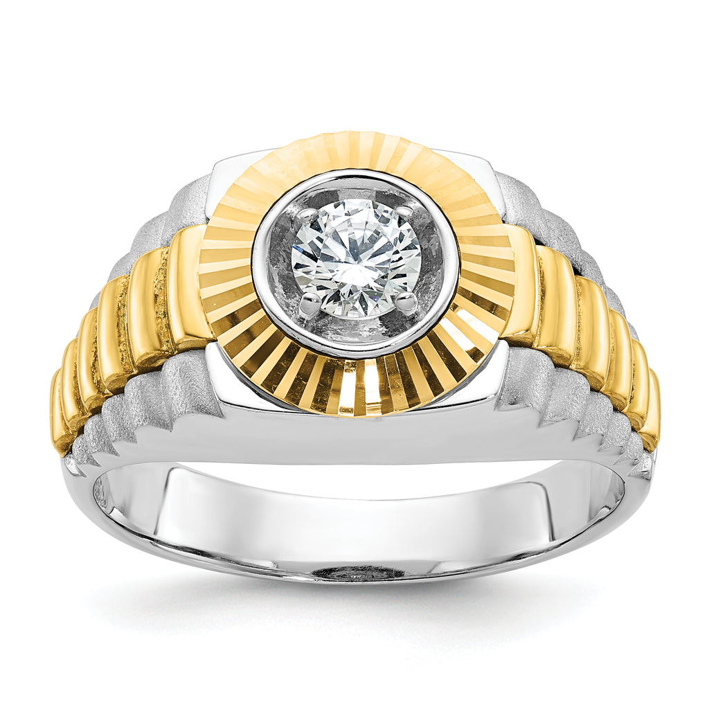 14k Two-tone Men's Polished Satin and Textured 3/8 Carat AA Quality Diamond Ring - Sophia Jewelers