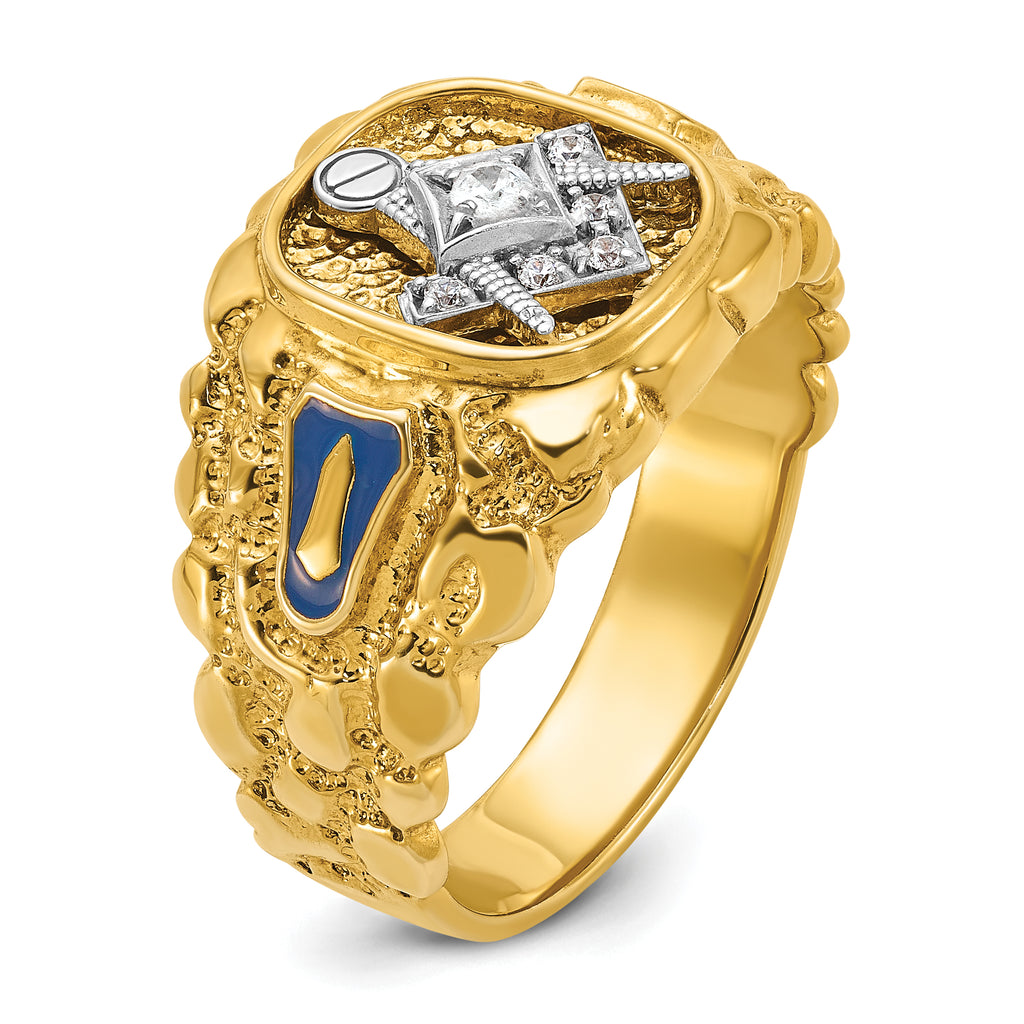 14k Two-tone Men's Polished and Nugget Textured Blue Lodge Master Masonic Ring Mounting, Mounting Only - Sophia Jewelers