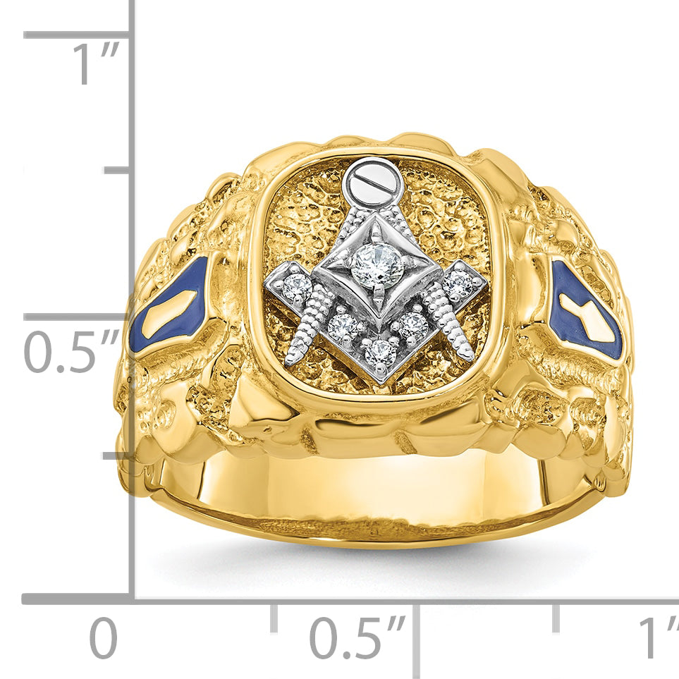 14k Two-tone Men's Polished and Nugget Textured Blue Lodge Master Masonic Ring Mounting, Mounting Only - Sophia Jewelers