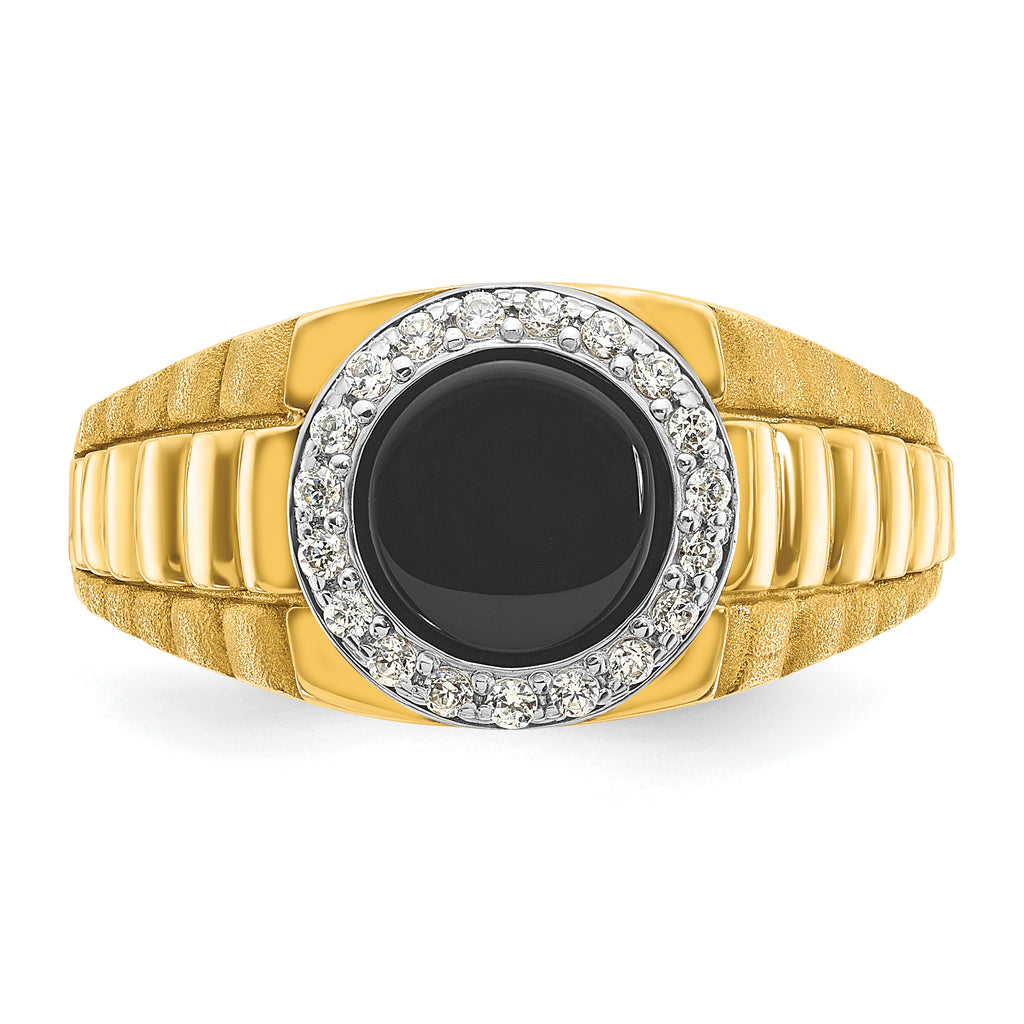 10k Two-tone Men's Onyx and Diamond Complete Ring