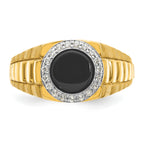 14k Two-tone Mens Round Onyx and 1/5 carat Diamond Halo Complete Ring - Sophia Jewelers