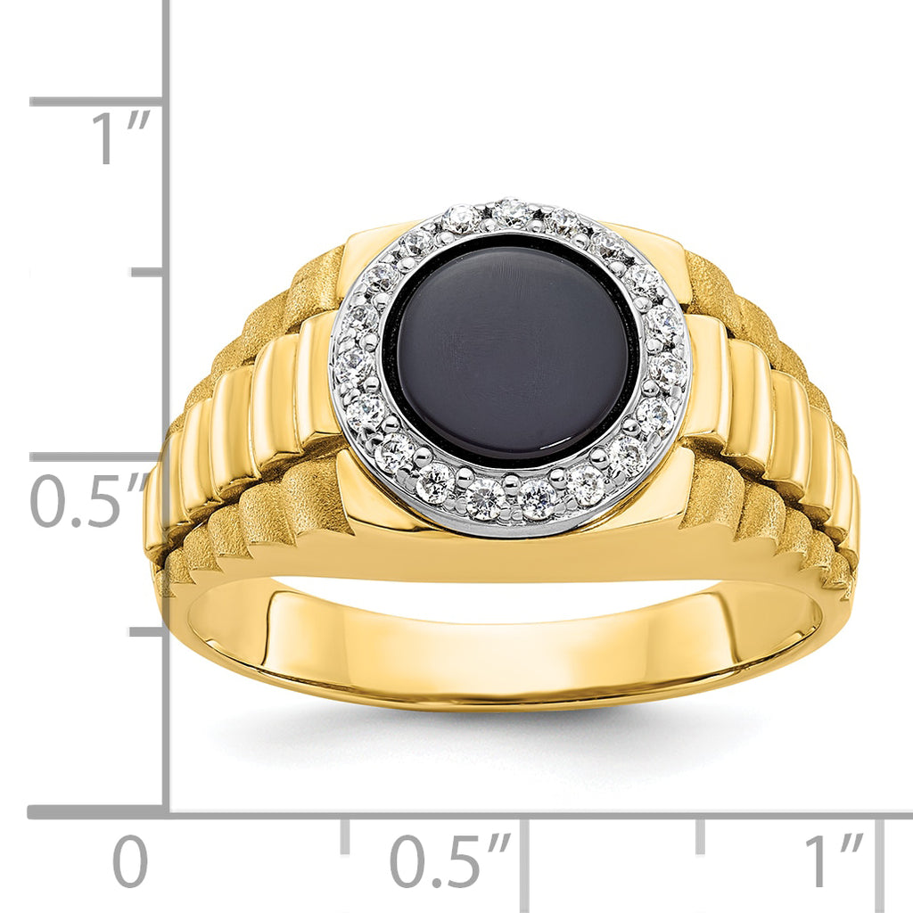 14k Two-tone Mens Round Onyx and Diamond Ring Mounting, Mounting Only - Sophia Jewelers