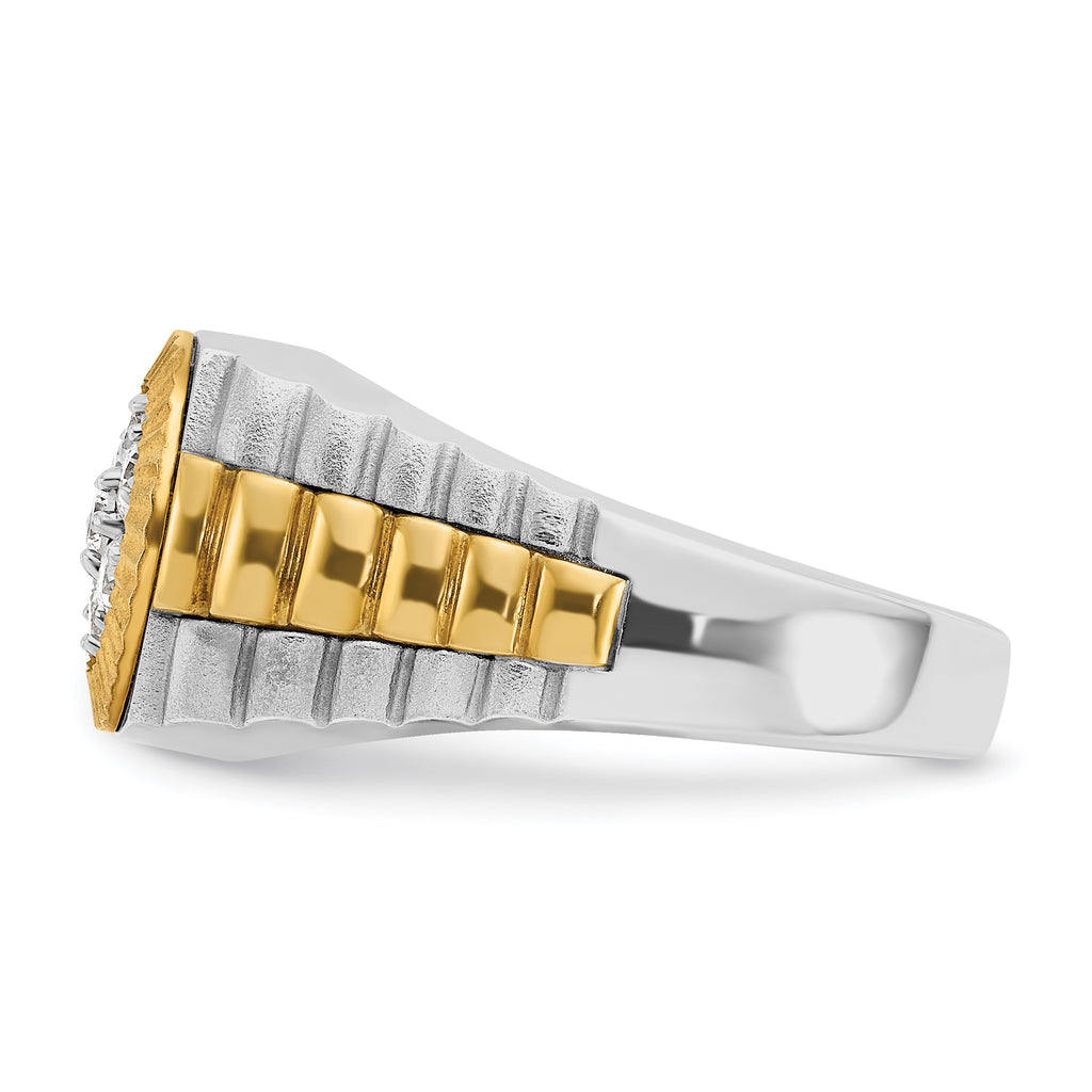 14k Two-tone Men's Polished Satin and Textured 1/2 Carat AA Quality Diamond Cluster Ring - Sophia Jewelers