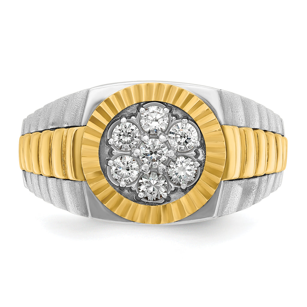 14k Two-tone Men's Polished Satin and Textured 1/2 Carat AA Quality Diamond Cluster Ring - Sophia Jewelers