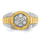 14k Two-tone Men's Polished Satin and Textured 1/2 Carat AA Quality Diamond Cluster Ring - Sophia Jewelers