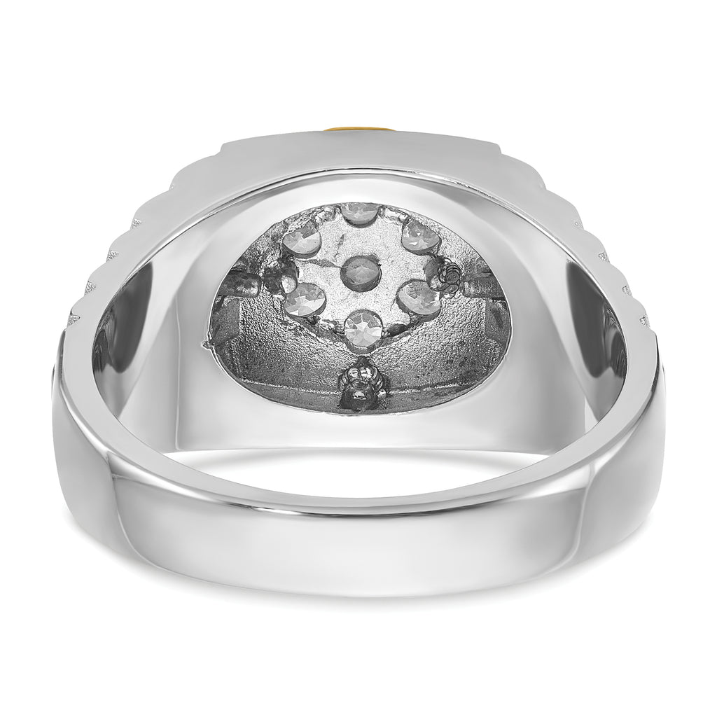 14k Two-tone Men's Polished Satin and Textured Cluster Ring Mounting, Mounting Only - Sophia Jewelers