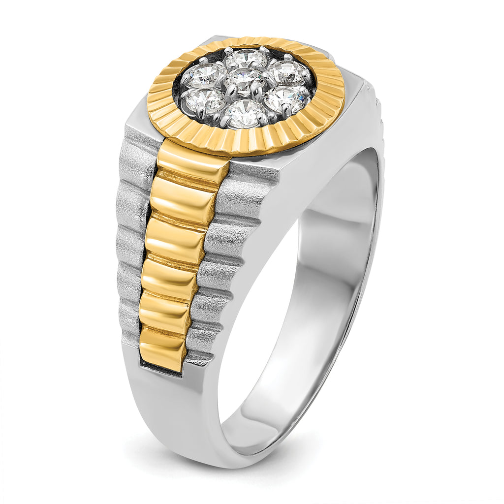 14k Two-tone Men's Polished Satin and Textured Cluster Ring Mounting, Mounting Only - Sophia Jewelers