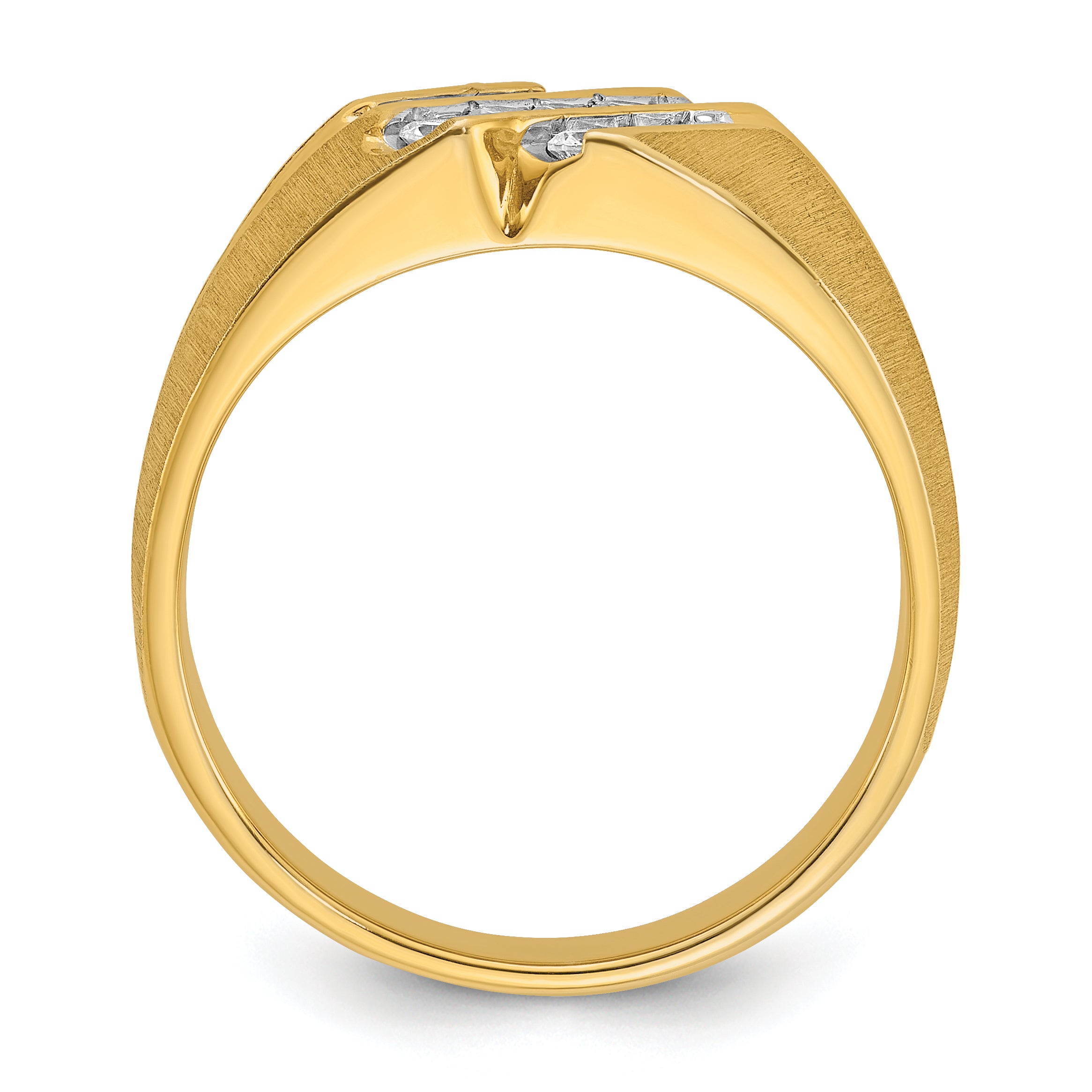 10k Men's Polished Satin and Grooved 1/2 Carat A Quality Diamond Ring