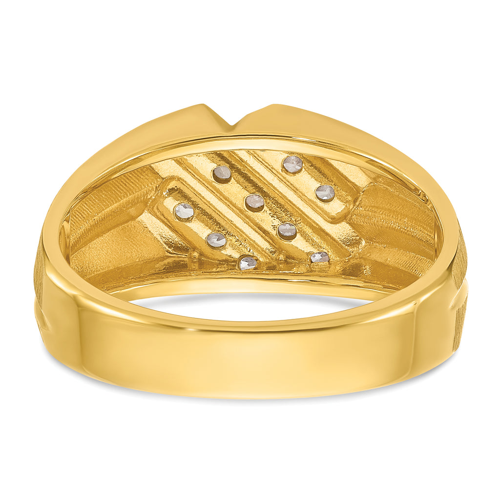 10k Men's Polished Satin and Grooved 1/2 Carat A Quality Diamond Ring