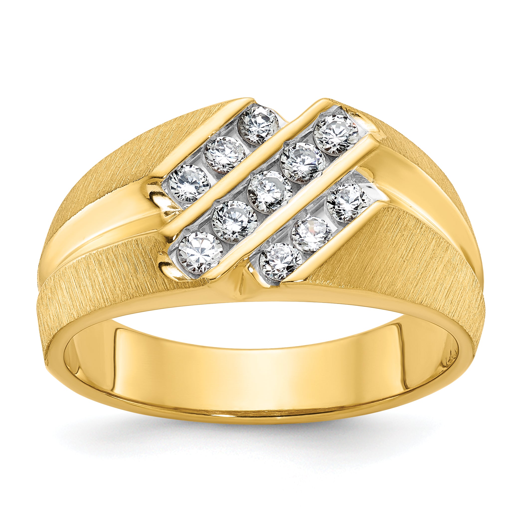 10k Men's Polished Satin and Grooved 1/2 Carat A Quality Diamond Ring