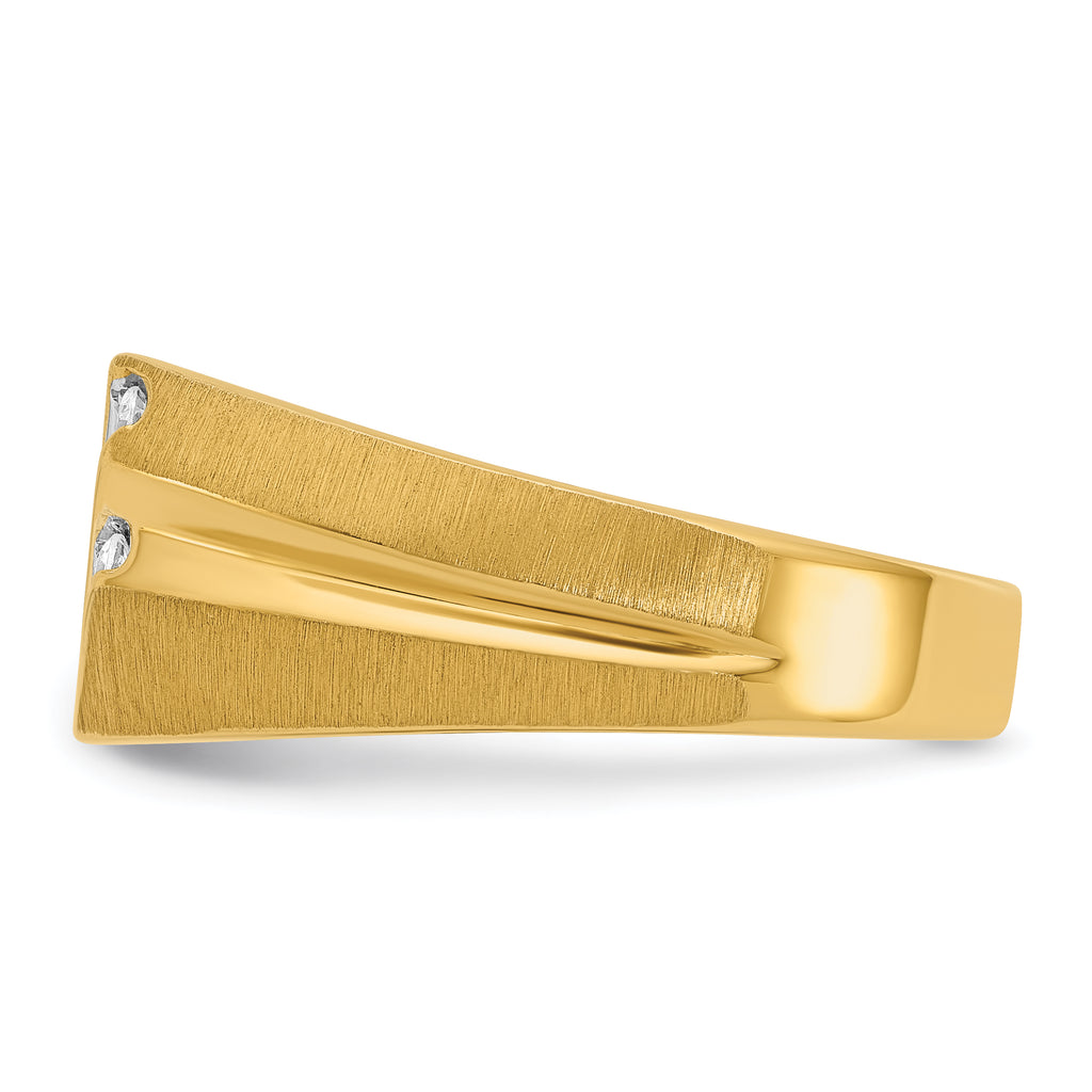 14k Men's Polished Satin and Grooved 1/2 Carat AA Quality Diamond Ring - Sophia Jewelers