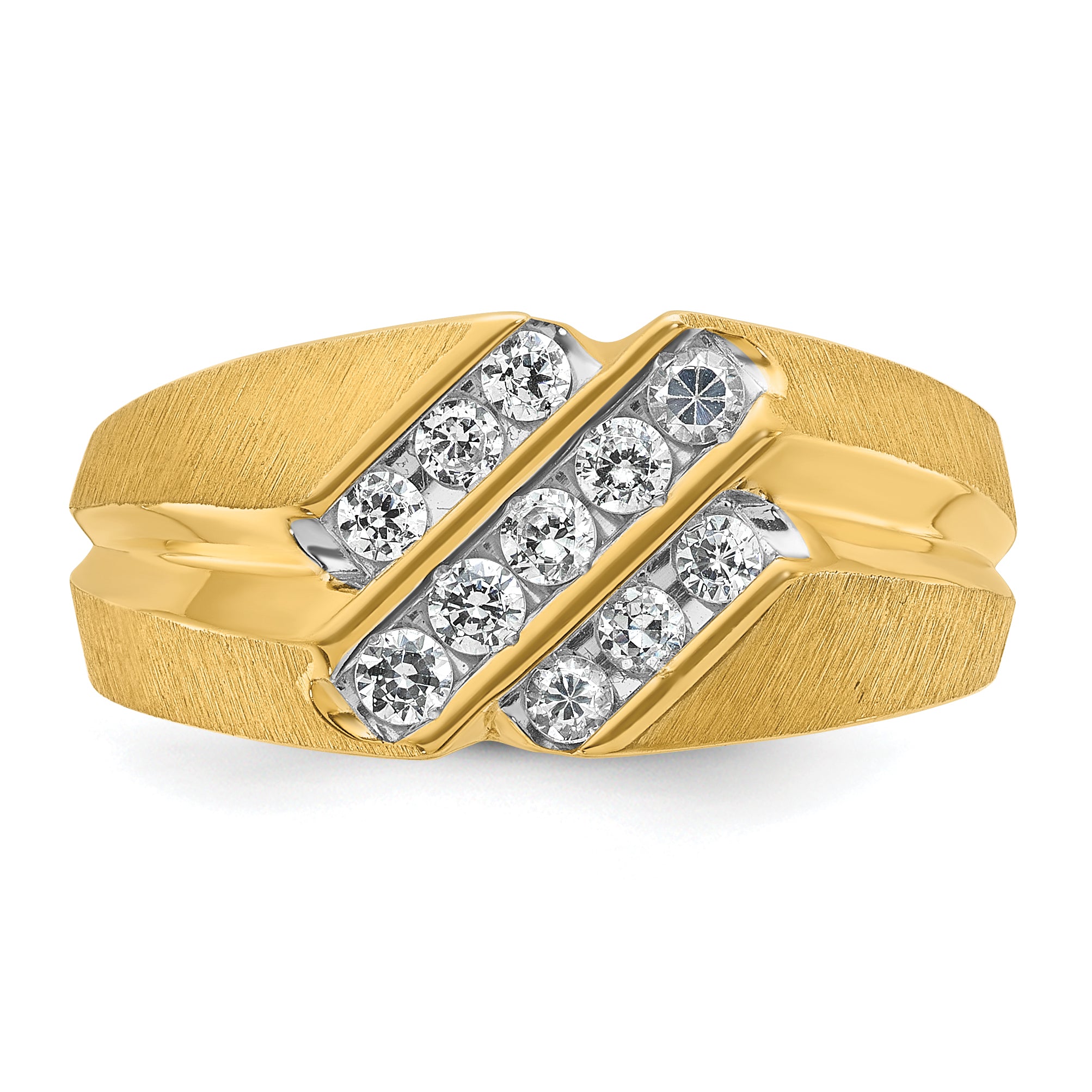 14k Mens Polished Satin and Grooved Ring Mounting, Mounting Only - Sophia Jewelers