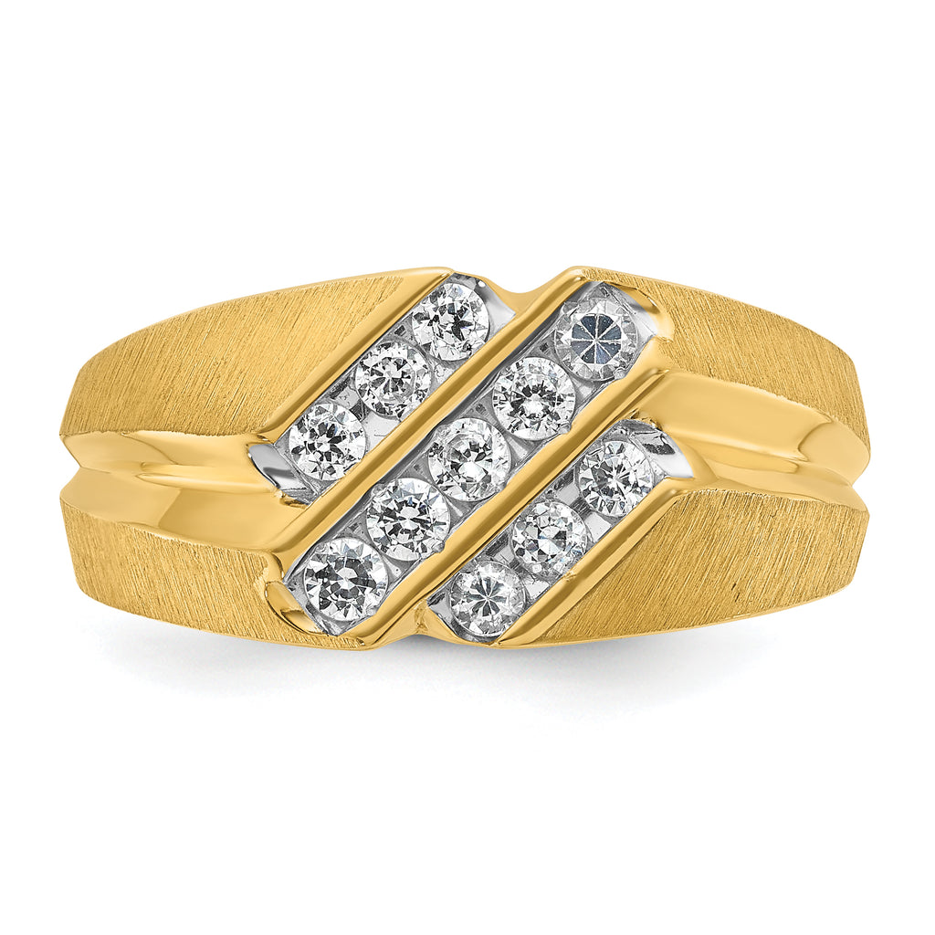 14k Men's Polished Satin and Grooved 1/2 Carat AA Quality Diamond Ring - Sophia Jewelers