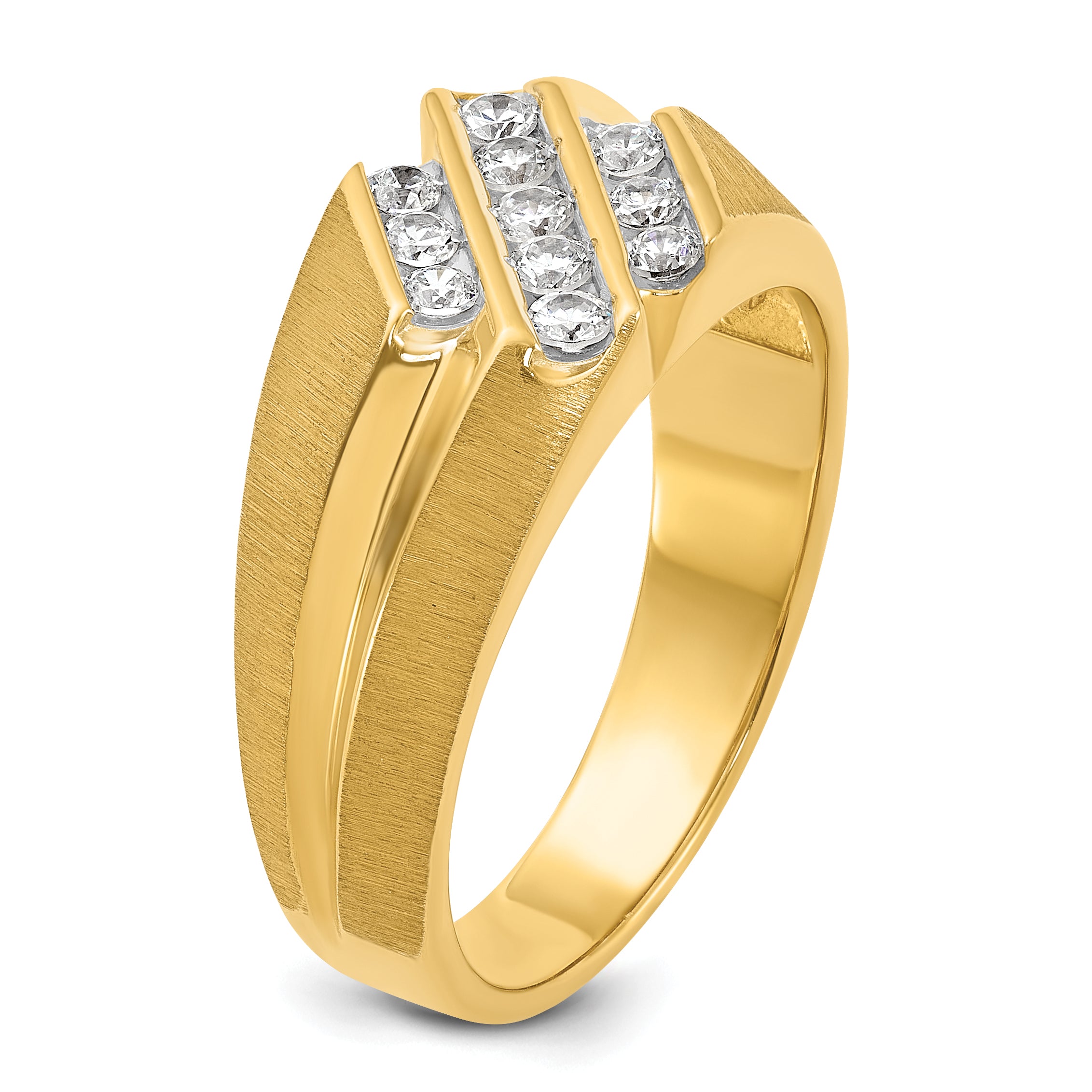 14k Mens Polished Satin and Grooved Ring Mounting, Mounting Only - Sophia Jewelers