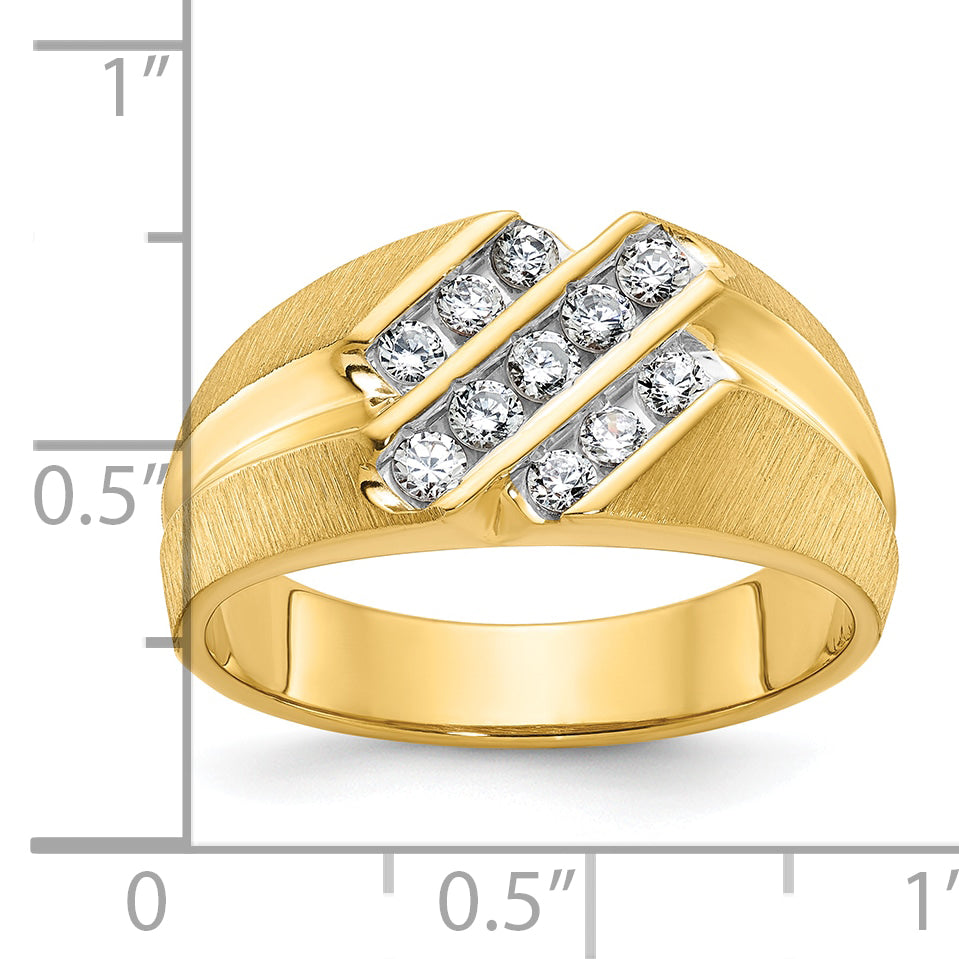 14k Mens Polished Satin and Grooved Ring Mounting, Mounting Only - Sophia Jewelers