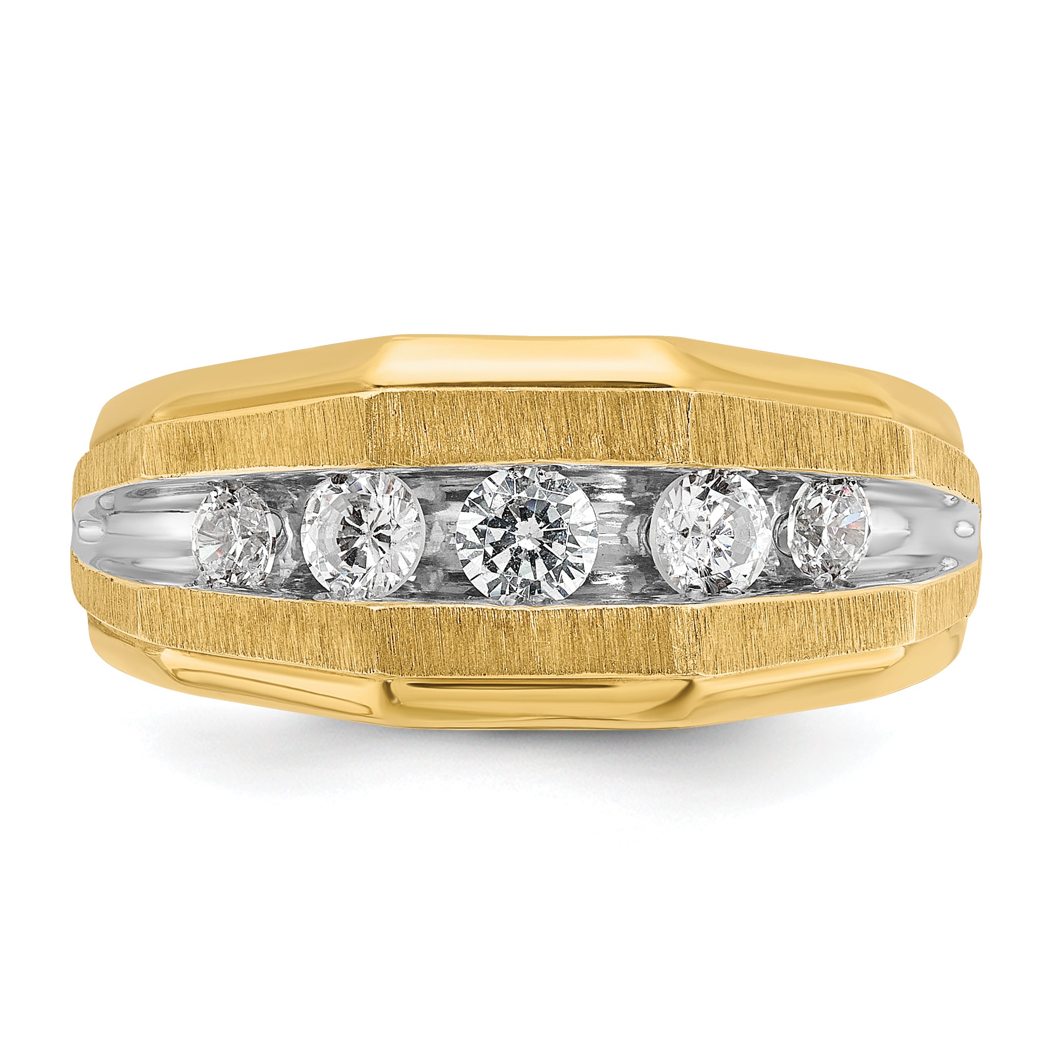 14k with White Rhodium Men's Polished and Satin 5-Stone 1/2 Carat AA Quality Diamond Ring