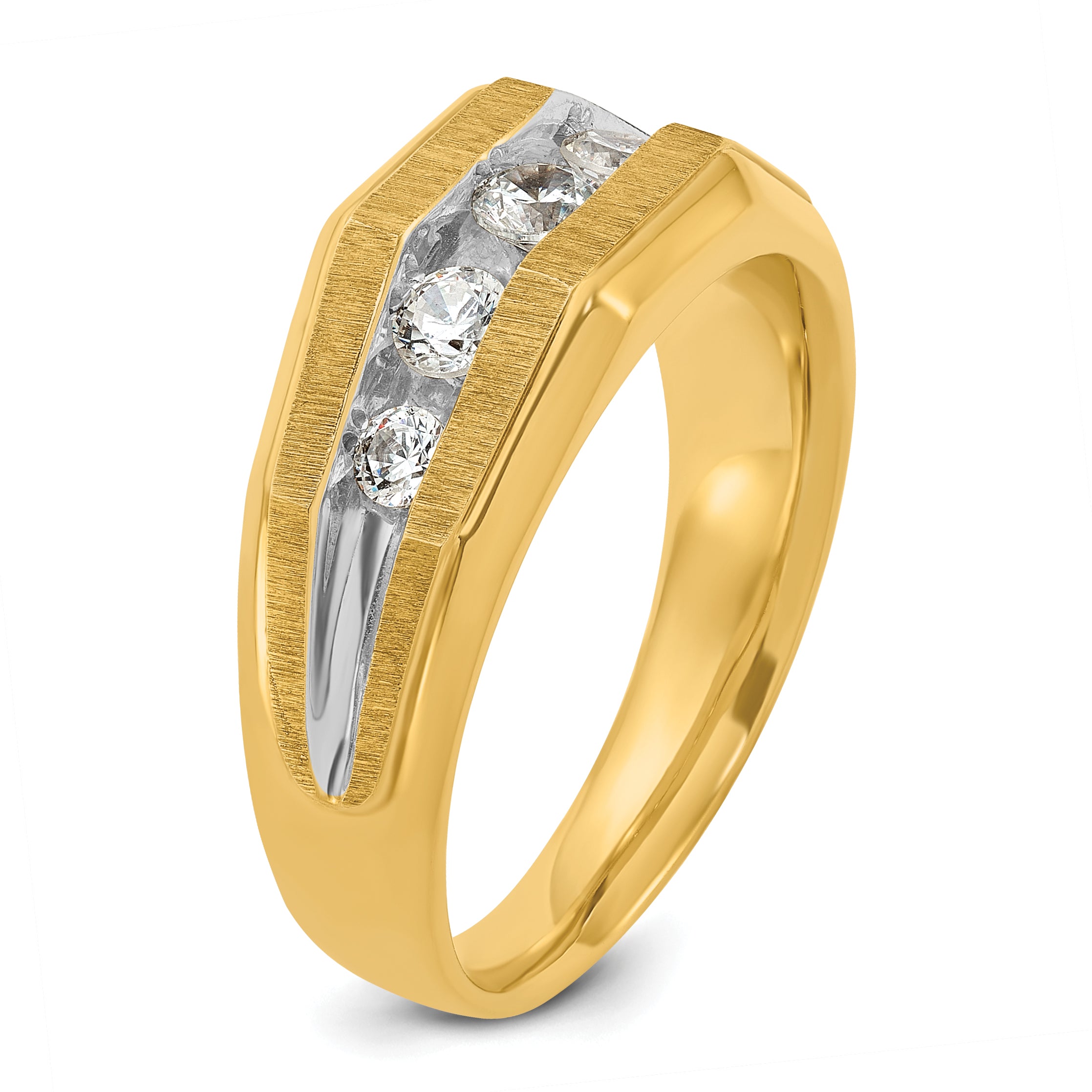 14k with White Rhodium Men's Polished and Satin 5-Stone 1/2 Carat AA Quality Diamond Ring