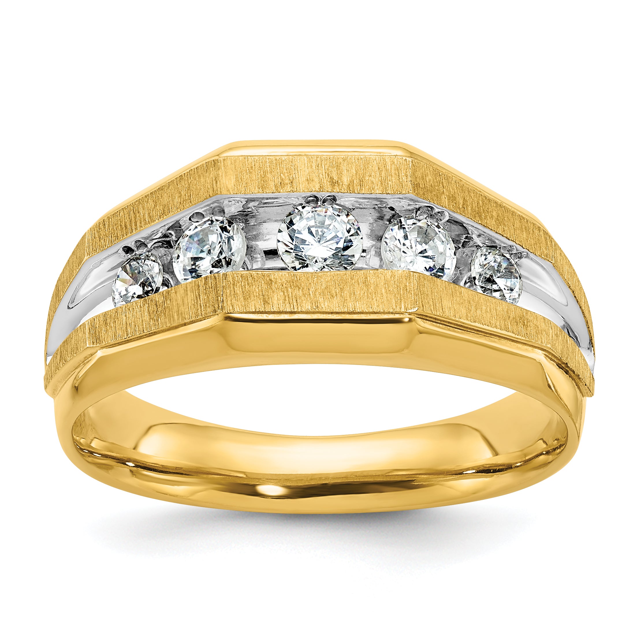 14k with White Rhodium Men's Polished and Satin 5-Stone 1/2 Carat AA Quality Diamond Ring Main image