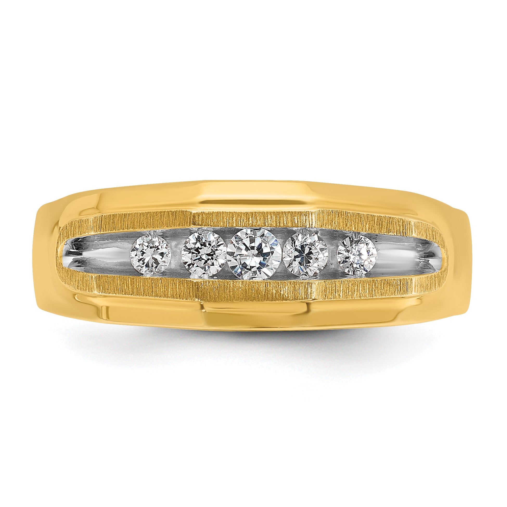 14k with White Rhodium Men's Polished and Satin 5-Stone 1/4 Carat AA Quality Diamond Ring
